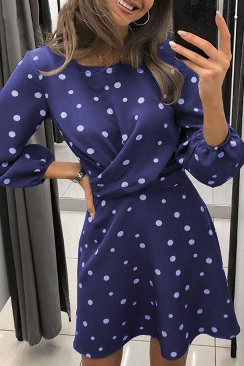 Casual Dot O Neck Printed Dresses(4 Colors)