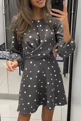 Casual Dot O Neck Printed Dresses(4 Colors)