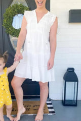 Ruffle Sleeve Fringed V-Neck Dress