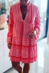 Vintage Geometric Print V-Neck Dress