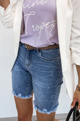 Fashion Mid Waist Slim Straight Denim Shorts