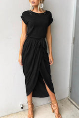 Casual Solid Neck Irregular Dresses