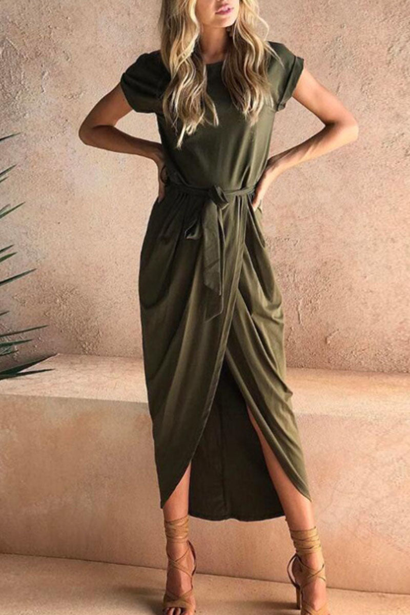 Casual Solid Neck Irregular Dresses