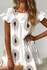 Print Split Joint O Neck Mini Dresses