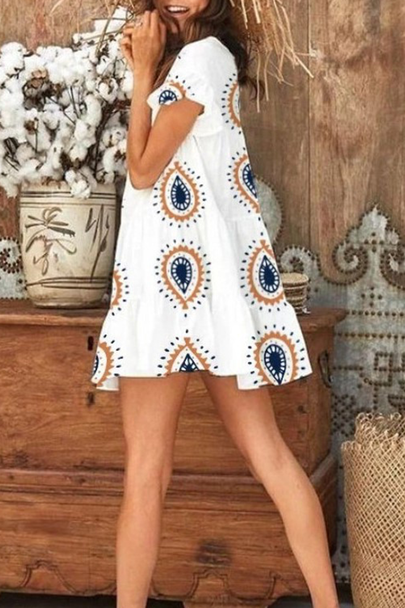 Print Split Joint O Neck Mini Dresses