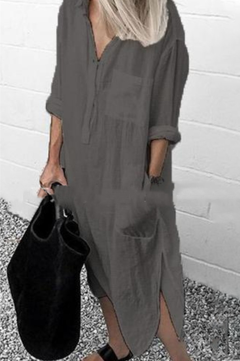 Casual Solid Turndown Collar Shirt Dress Dresses(6 Colors)