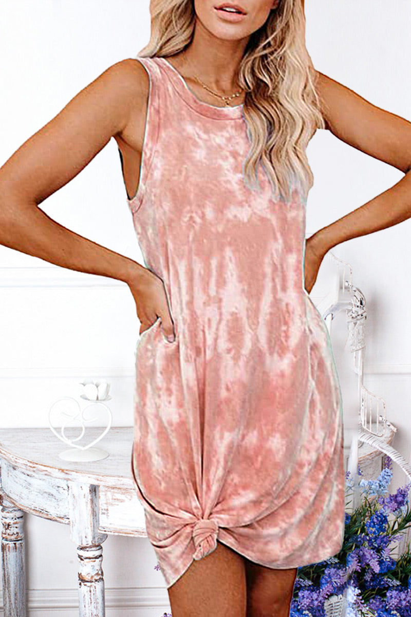 Fashion Simplicity Tie Dye O Neck A Line Dresses(5 Colors)