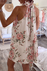 Sexy Floral Frenulum Backless Halter Printed Dress Dresses