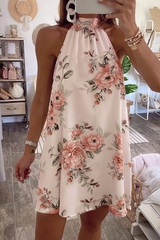 Sexy Floral Frenulum Backless Halter Printed Dress Dresses