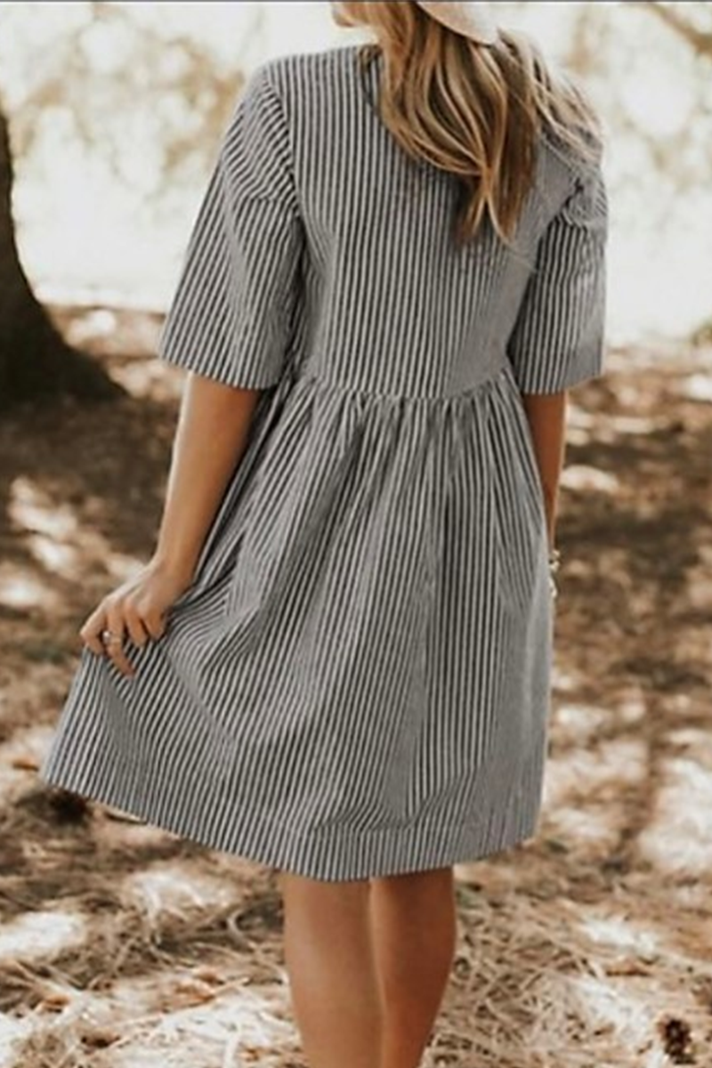 Casual Striped Pocket O Neck The Midi Dresses(2 Colors)