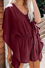 Casual Solid Frenulum V Neck Loose Jumpsuits(5 Colors)