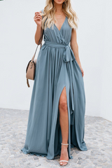 Fashion Solid Bandage Slit V Neck Sleeveless Maxi Dresses(2 Colors)