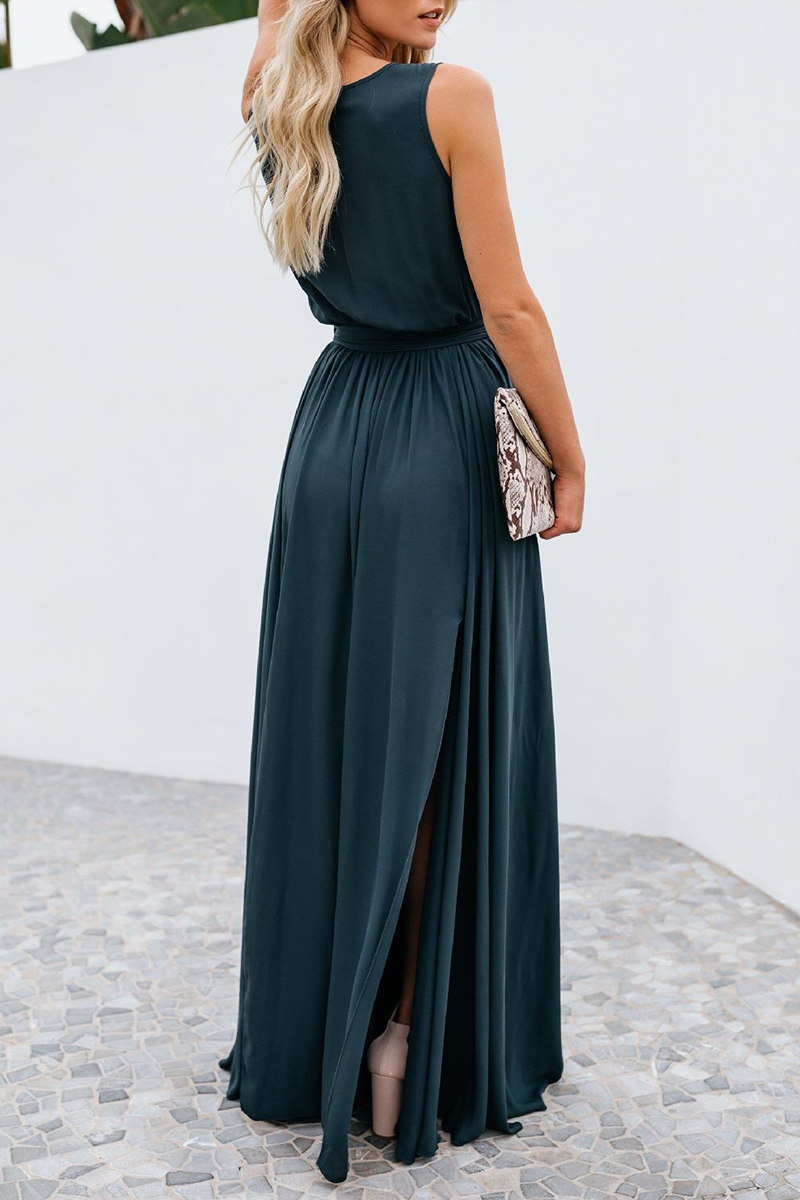 Fashion Solid Bandage Slit V Neck Sleeveless Maxi Dresses(2 Colors)