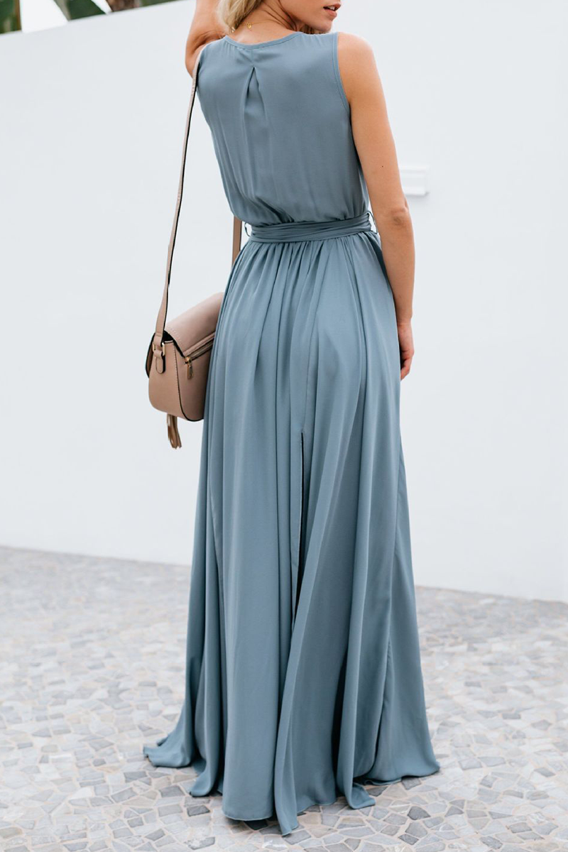 Fashion Solid Bandage Slit V Neck Sleeveless Maxi Dresses(2 Colors)