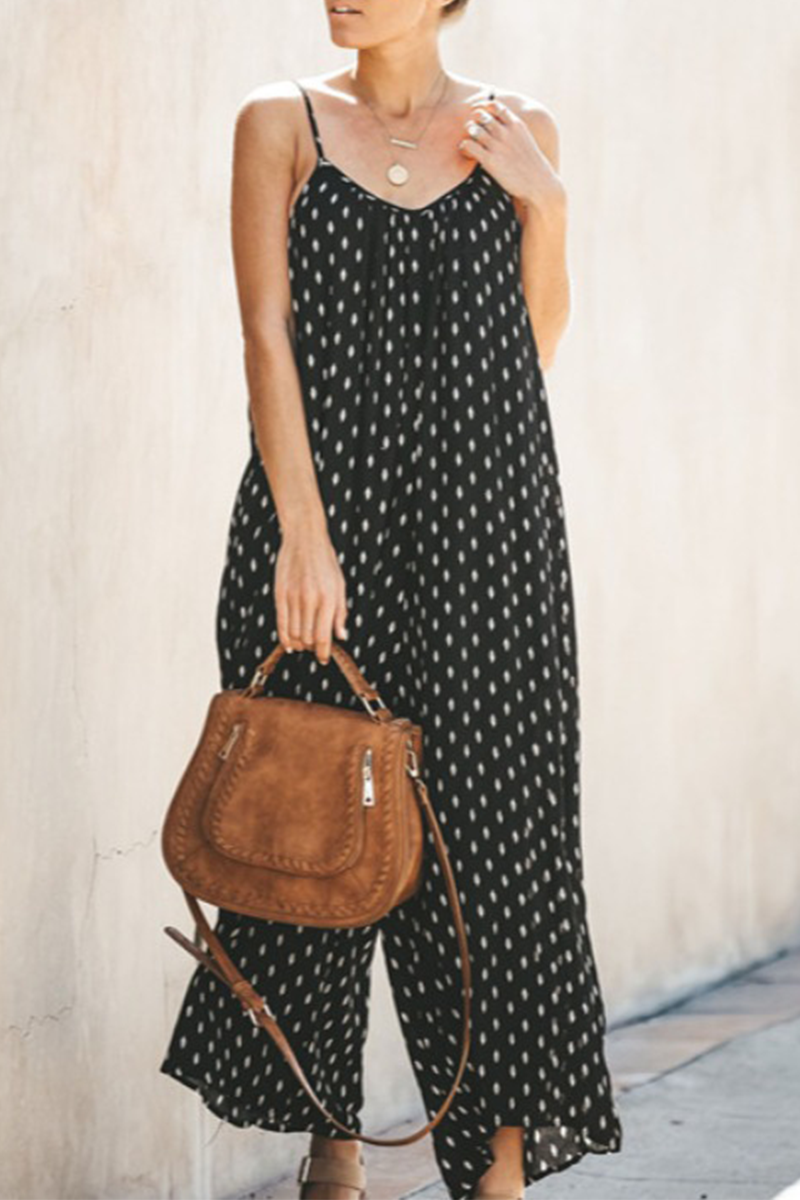 Casual Sweet Dot Pocket Regular Jumpsuits
