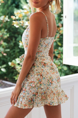 Sexy Floral Flounce Asymmetrical V Neck A Line Dresses