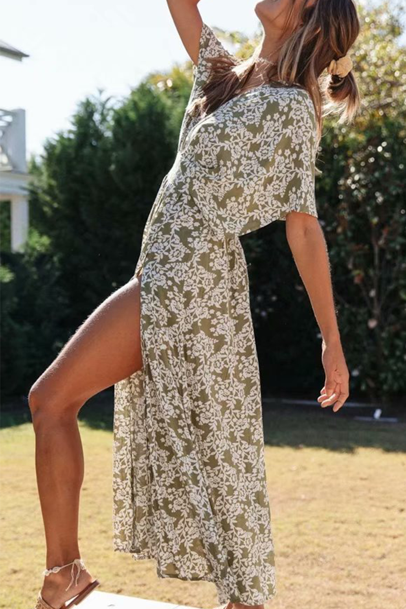 Sexy Elegant Floral High Opening V Neck Dresses