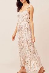 Sweet Floral Draw String Flounce Spaghetti Strap A Line Dresses