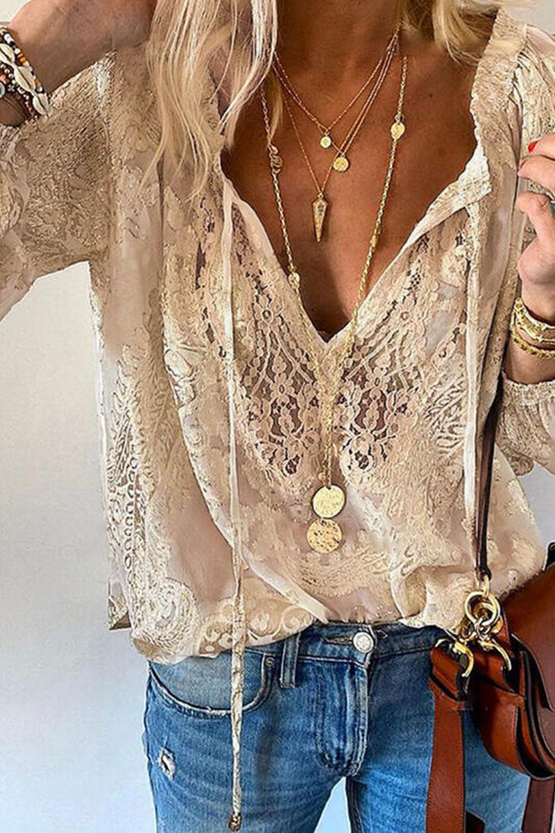 Fashion Elegant Solid Patchwork V Neck Tops