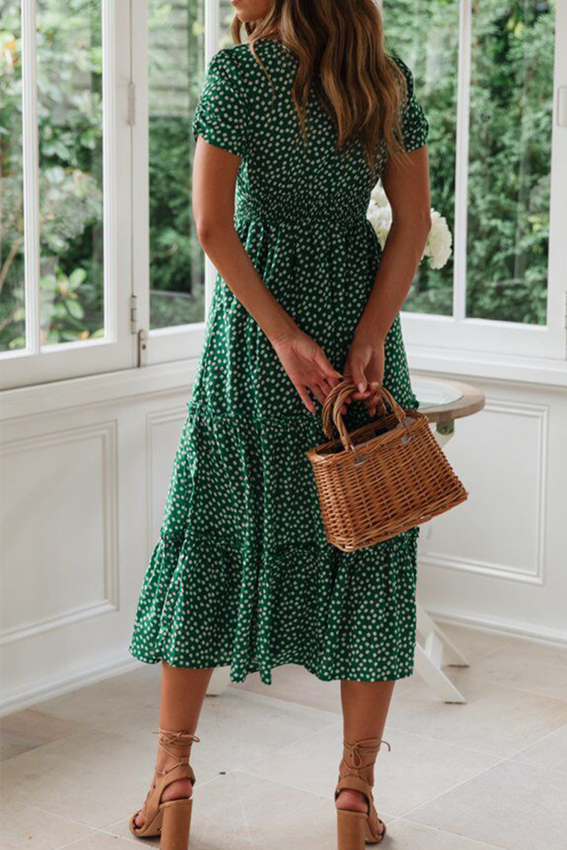 Casual Dot Square Collar Cake Skirt Dresses