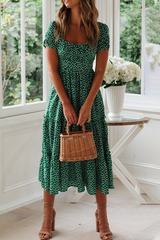 Casual Dot Square Collar Cake Skirt Dresses