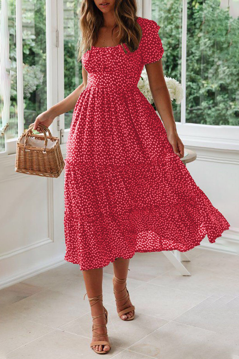 Casual Dot Square Collar Cake Skirt Dresses