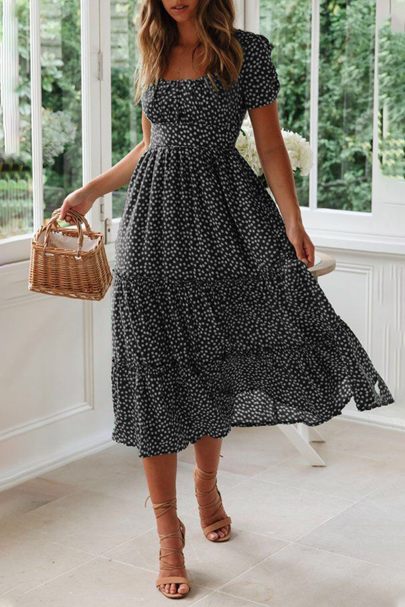 Casual Dot Square Collar Cake Skirt Dresses