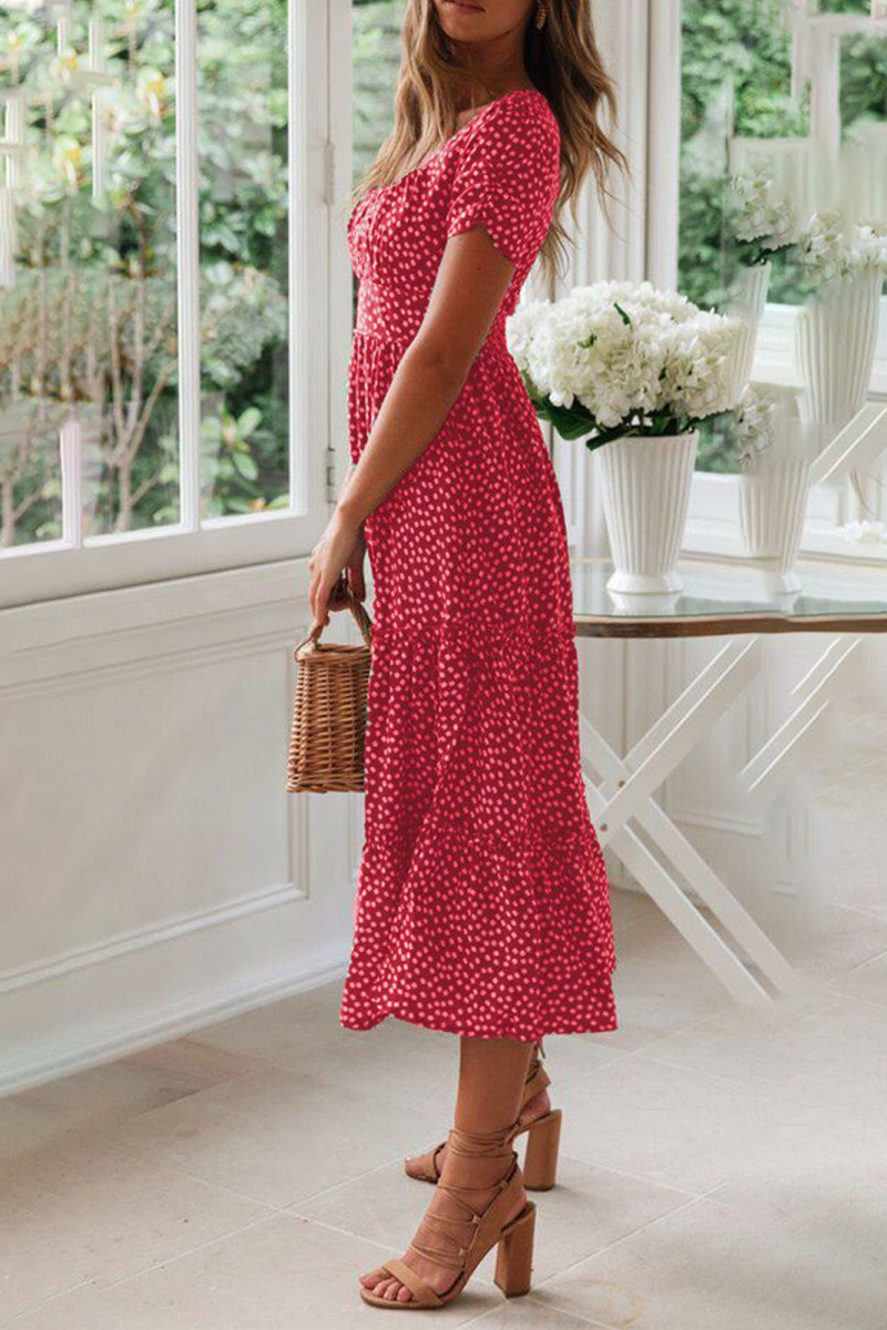 Casual Dot Square Collar Cake Skirt Dresses