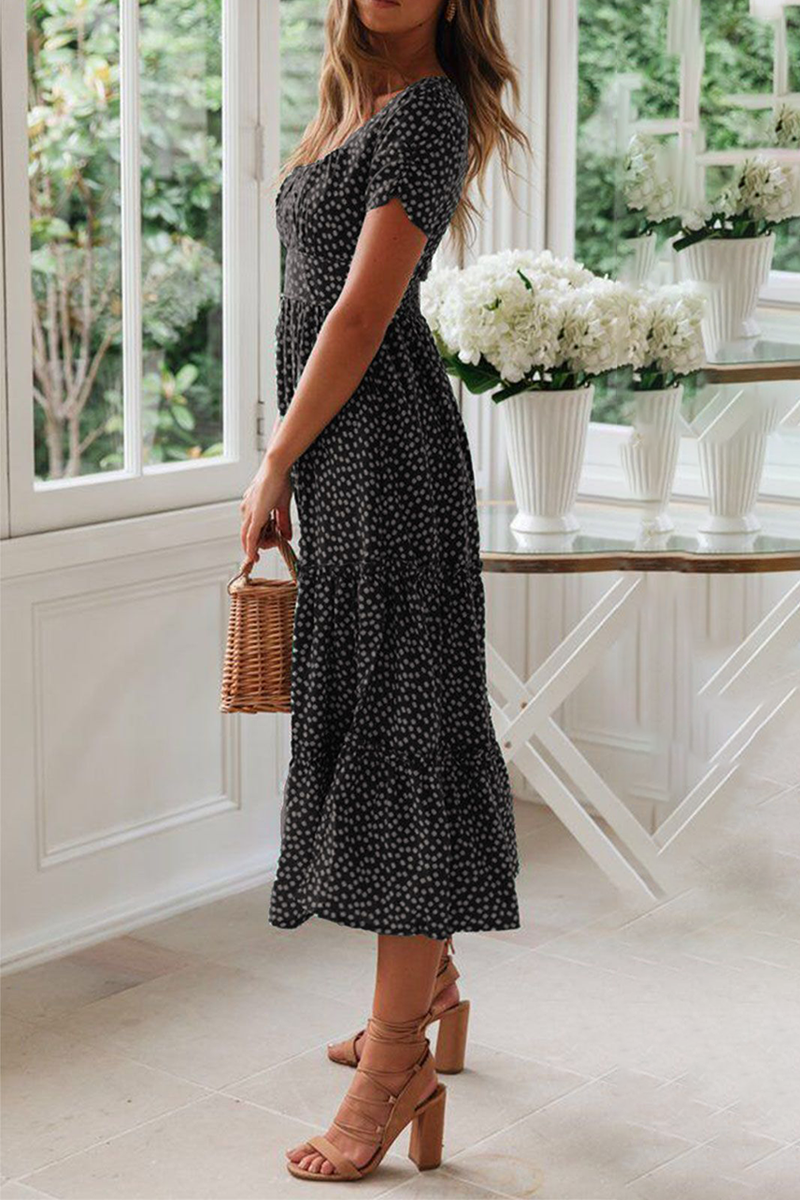 Casual Dot Square Collar Cake Skirt Dresses