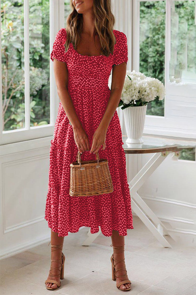 Casual Dot Square Collar Cake Skirt Dresses