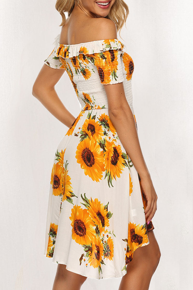 Bohemian A Line Off Shoulder Printed Dresses