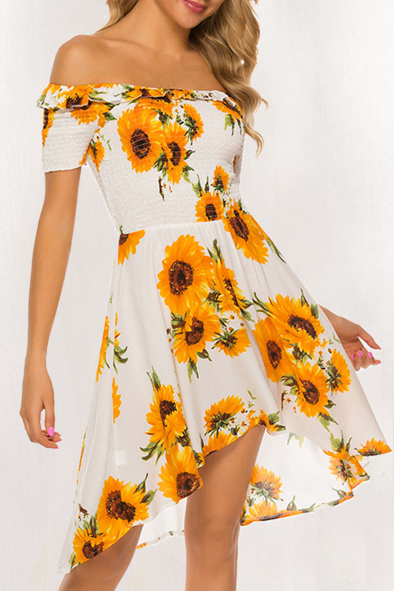 Bohemian A Line Off Shoulder Printed Dresses