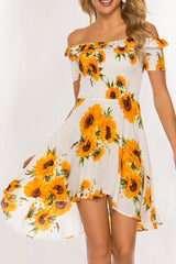 Bohemian A Line Off Shoulder Printed Dresses