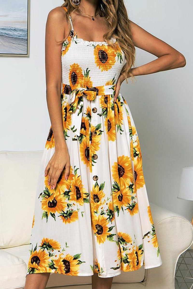 Bohemian A Line Strap Printed Dresses