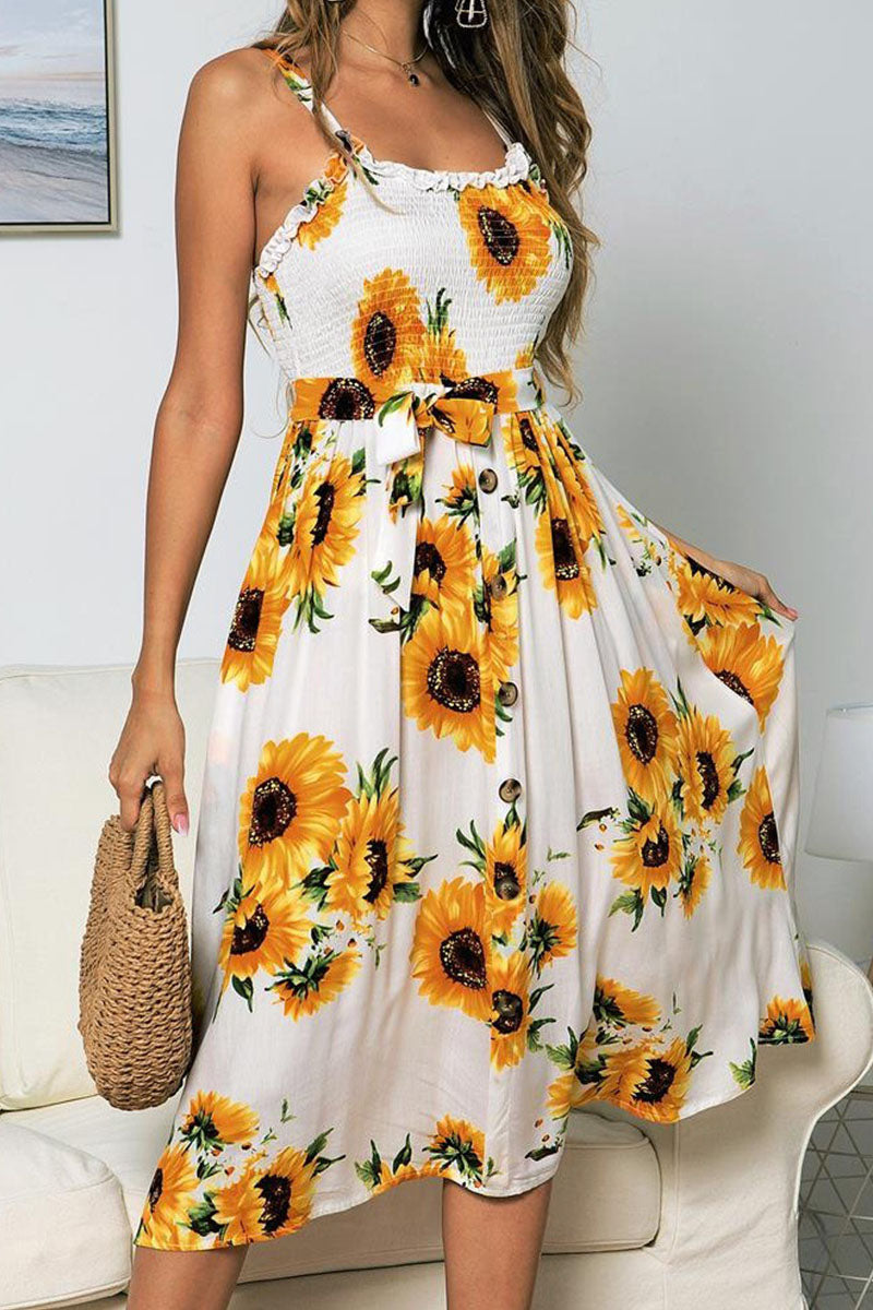 Bohemian A Line Strap Printed Dresses