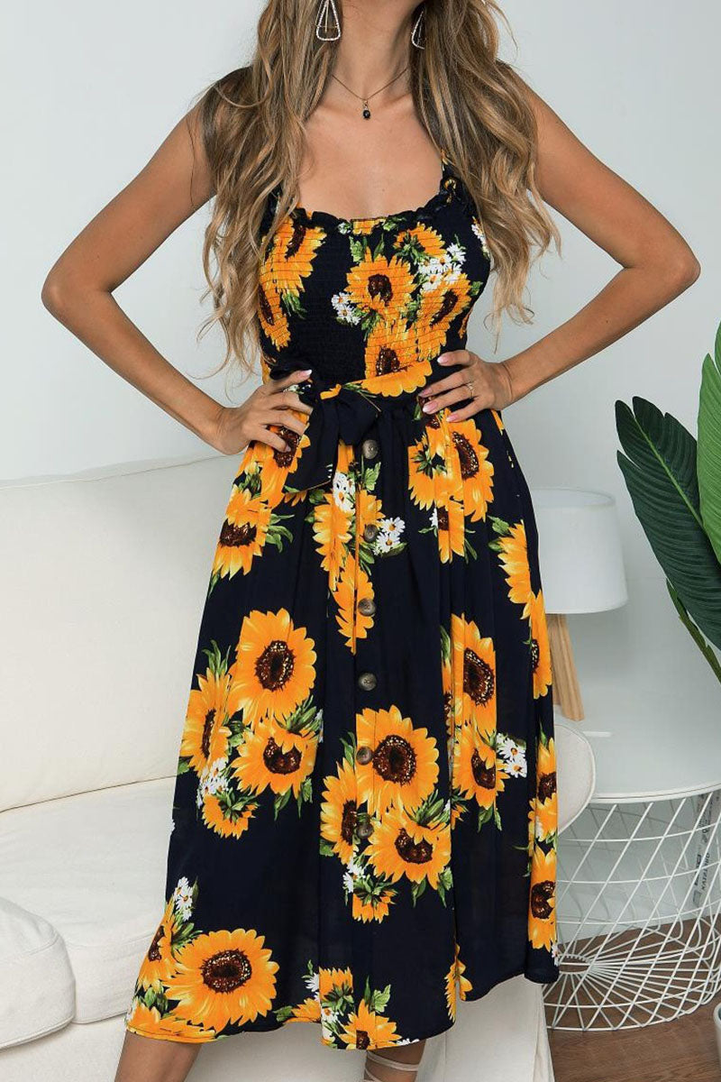 Bohemian A Line Strap Printed Dresses