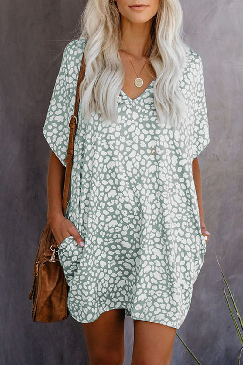 Casual Print Split Joint V Neck Straight Dresses