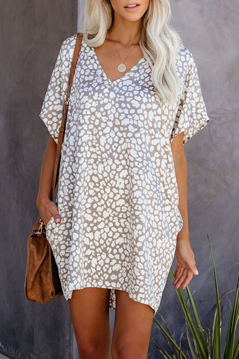 Casual Print Split Joint V Neck Straight Dresses