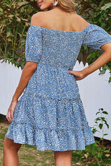 Fashion Elegant Print Split Joint Off the Shoulder Pleated Dresses