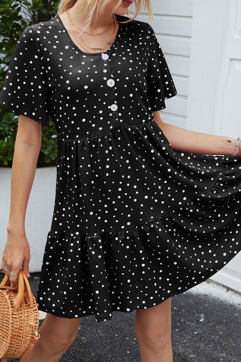 Casual Dot Split Joint O Neck A Line Dresses