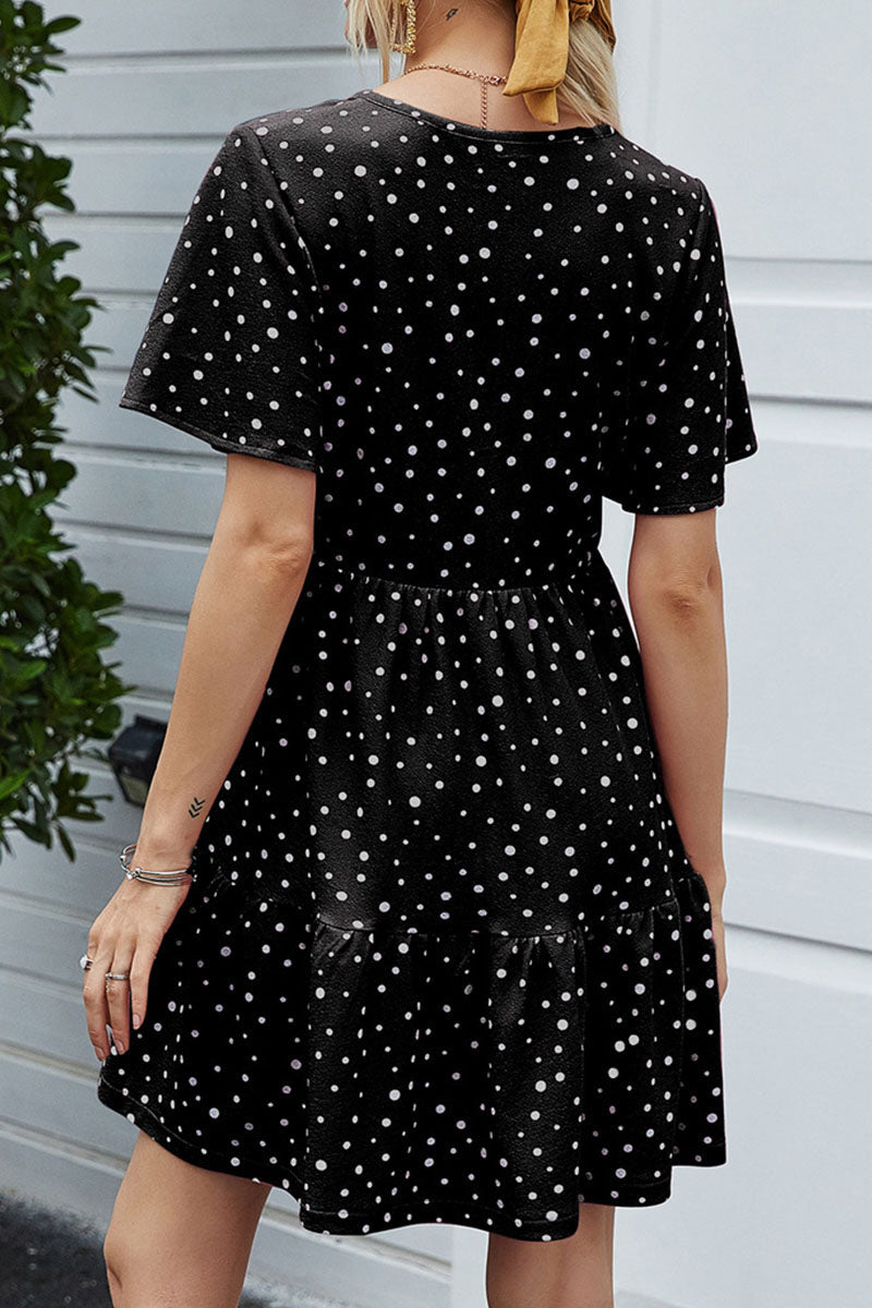 Casual Dot Split Joint O Neck A Line Dresses