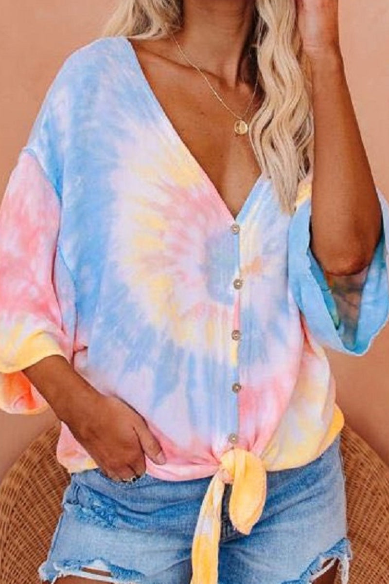 Tie Dye Button Up Loose Blouse