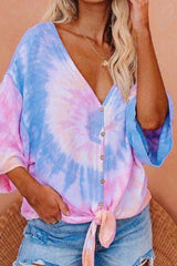 Tie Dye Button Up Loose Blouse