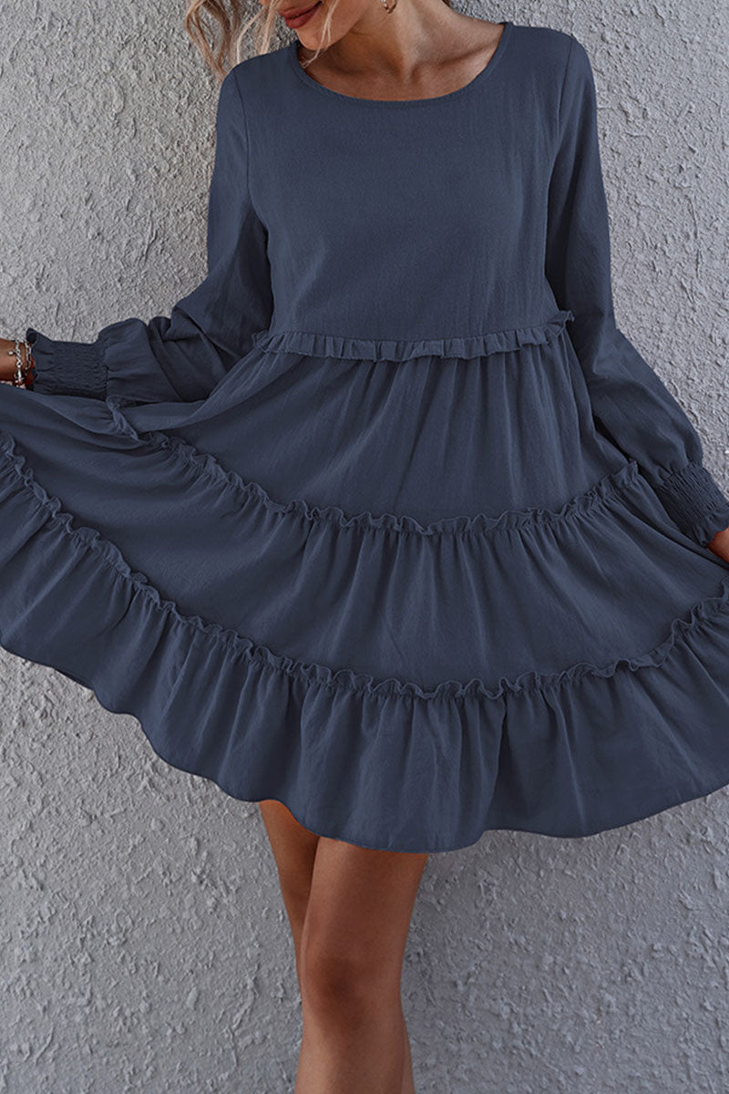 Casual Solid Split Joint O Neck Cake Skirt Dresses