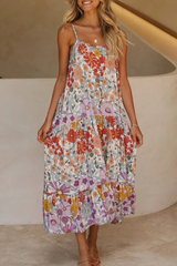 Casual Sweet Floral Split Joint Backless Cake Skirt Dresses