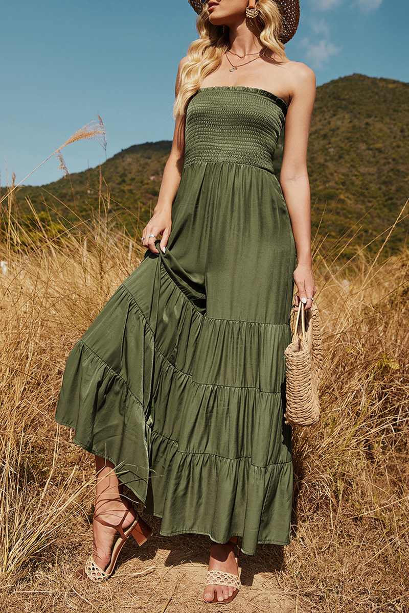 Casual Solid Split Joint Stringy Selvedge Strapless Jumpsuits