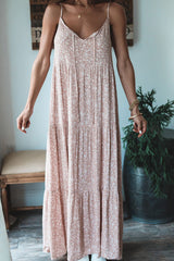 Casual Print V Neck Princess Maxi Dresses