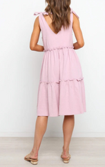 Casual Solid Split Joint With Bow V Neck A Line Dresses