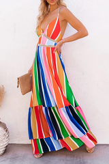 Casual Color Lump Backless Cross Straps V Neck Cake Skirt Dresses