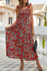 Fashion Elegant Print Split Joint Spaghetti Strap A Line Dresses